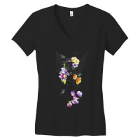 Peter Pan Tinker Bell Outline Floral Sketch Portrait Women's V-neck T-shirt | Artistshot