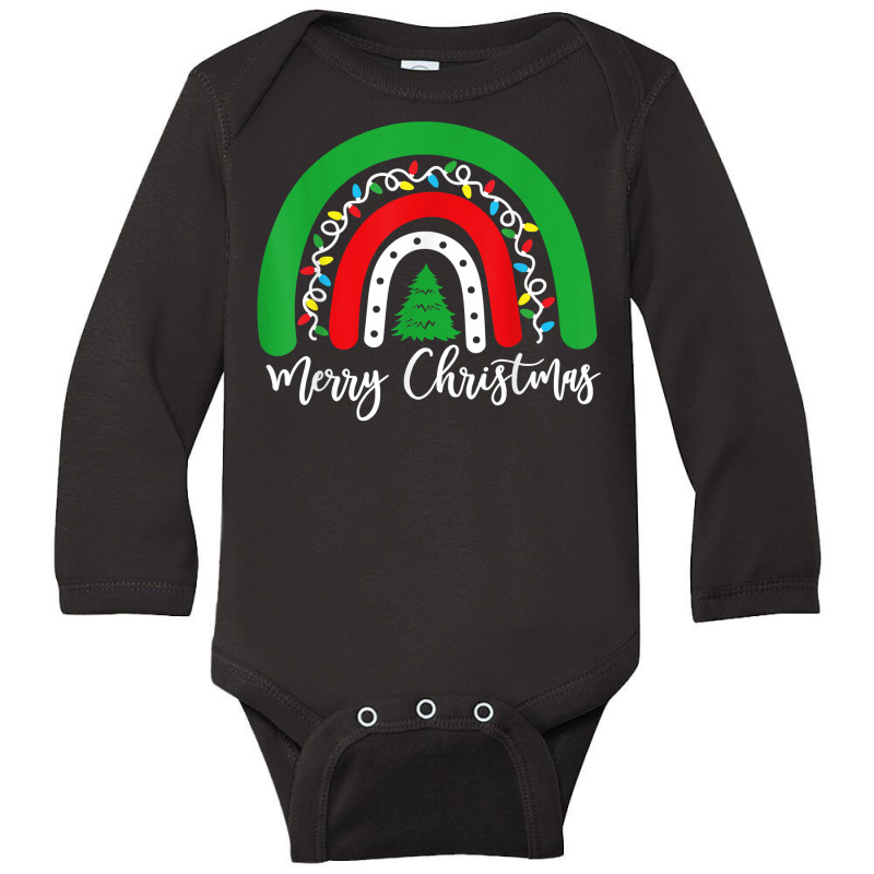 Merry Christmas Rainbow Xmas Lights Matching Pjs Pajamas T Shirt Long Sleeve Baby Bodysuit by v8dycanel | Artistshot