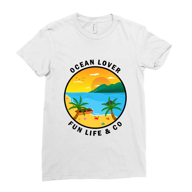 Ocean Lover And Cool Illustration Of A Island Ladies Fitted T-Shirt by vnteees | Artistshot