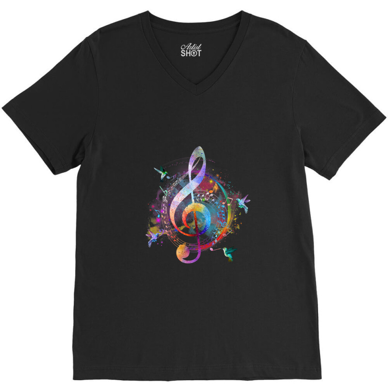 Music Musical Instrument Birds Treble V-Neck Tee by JAMESDSHARP | Artistshot