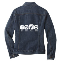 Eat Sleep Guitar Rock Mantra Ladies Denim Jacket | Artistshot