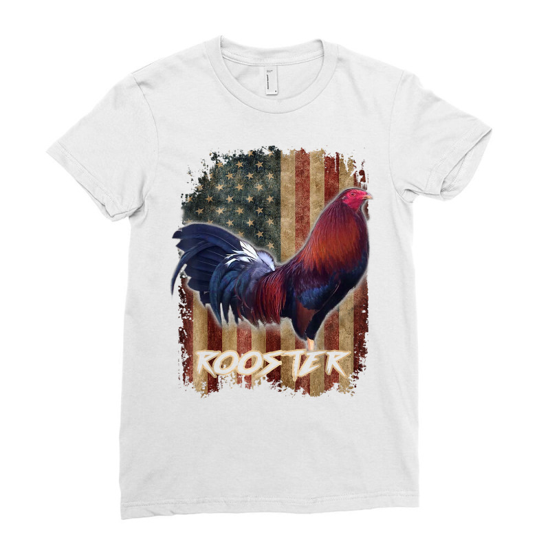 Rooster Shirt Cock Fight Us Flag T Shirt Ladies Fitted T-Shirt by cm-arts | Artistshot