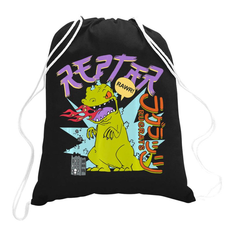 Rugrats Reptar Kanji Fire Sketch Drawstring Bags | Artistshot