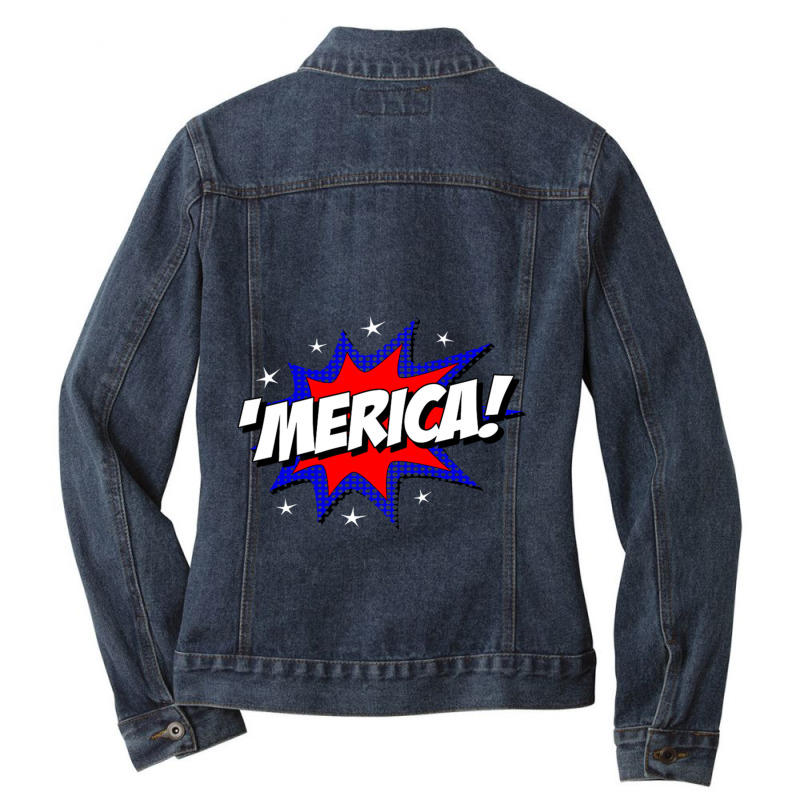 Merica America Ladies Denim Jacket by cm-arts | Artistshot