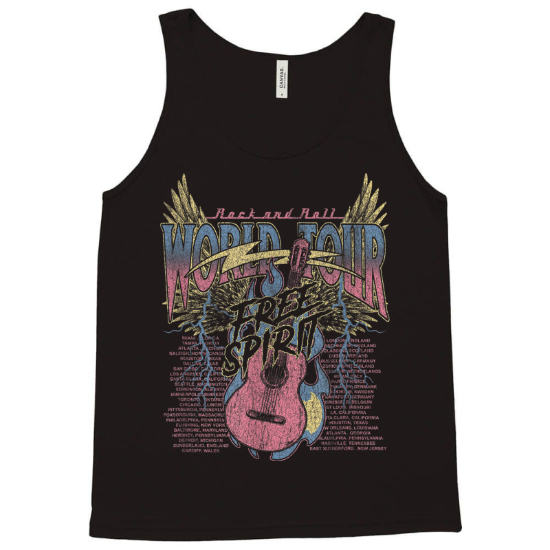 Rock & Roll Free Spirit World Tour Guitar Fire Wings Thunder Tank Top by Queens | Artistshot