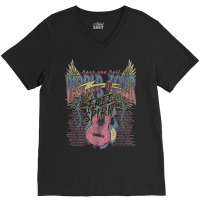 Rock & Roll Free Spirit World Tour Guitar Fire Wings Thunder V-neck Tee | Artistshot