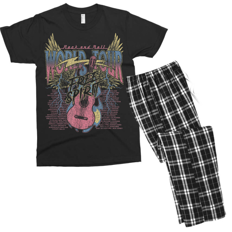 Rock & Roll Free Spirit World Tour Guitar Fire Wings Thunder Men's T-shirt Pajama Set by Queens | Artistshot