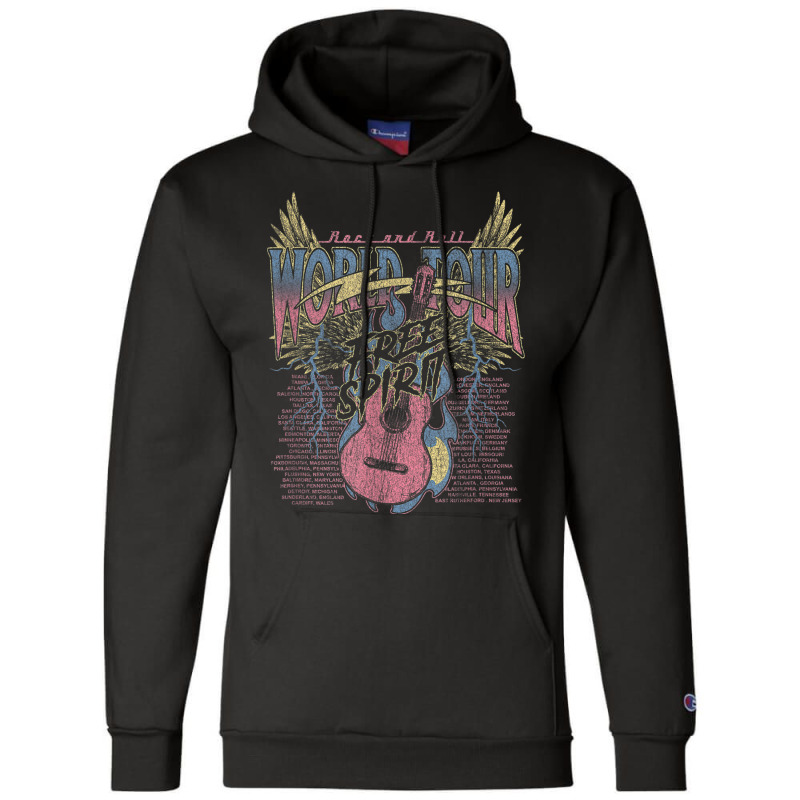 Rock & Roll Free Spirit World Tour Guitar Fire Wings Thunder Champion Hoodie by Queens | Artistshot