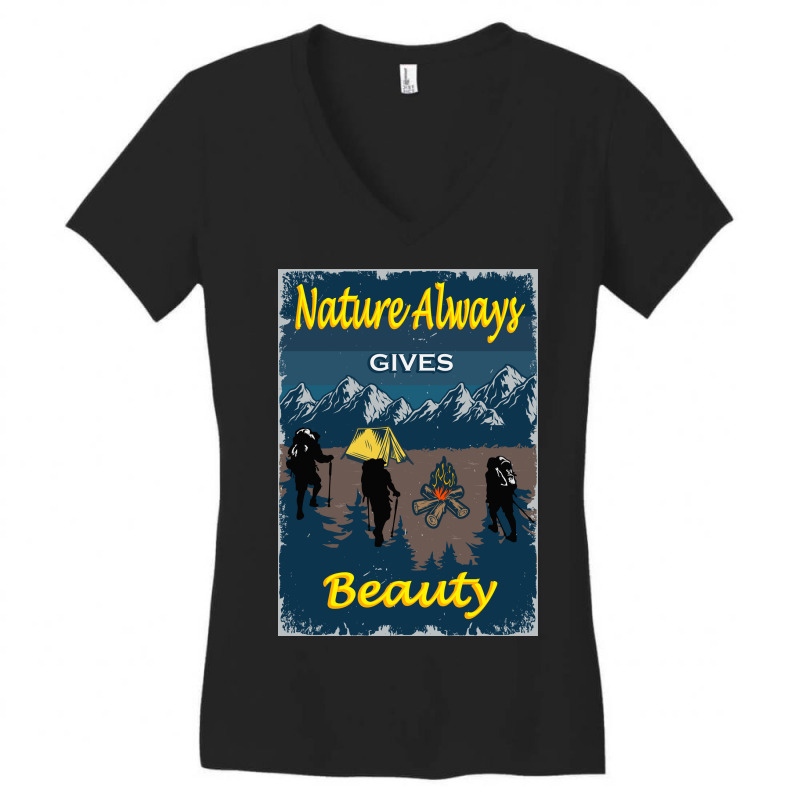 Nature Beauty Adventure Hiking Gift Funny Women's V-Neck T-Shirt by rizalafgan | Artistshot