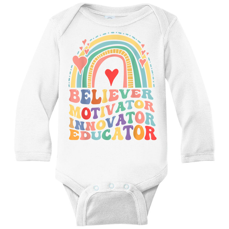 Believer Motivator Innovator Educator Retro Teacher T Shirt Long Sleeve Baby Bodysuit by cm-arts | Artistshot