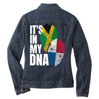 Panamanian And Jamaican Mix Dna Flag Heritage Pullover Hoodie Ladies Denim Jacket | Artistshot