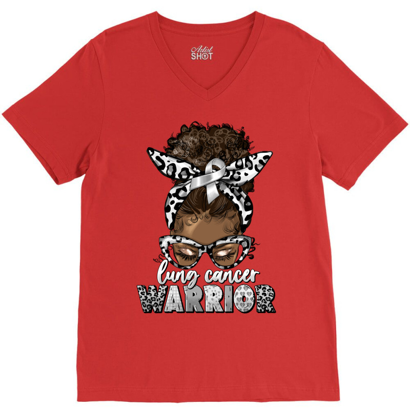 Lung Cancer Warrior Afro Messy Bun V-neck Tee | Artistshot