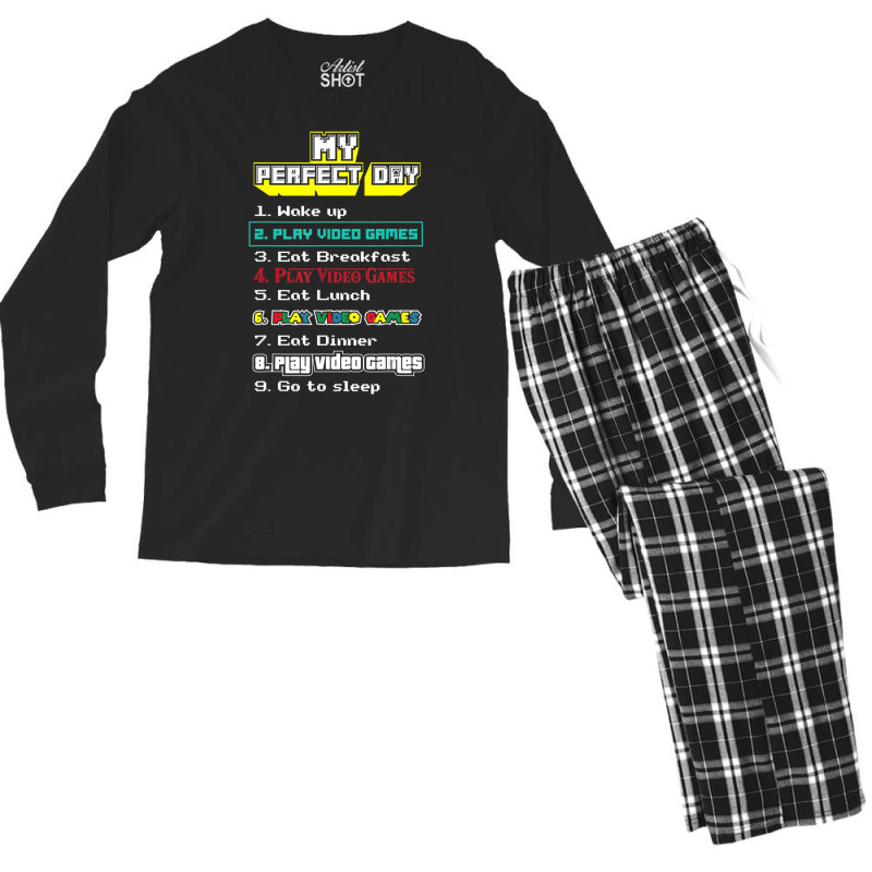 My Perfect Day Play Video Games Gamer Men's Long Sleeve Pajama Set | Artistshot