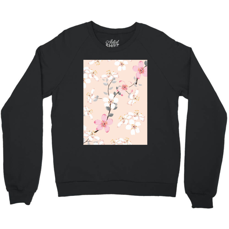 Seamless Pattern Pink Wild Flowers Isolated Pastel Crewneck Sweatshirt by cm-arts | Artistshot