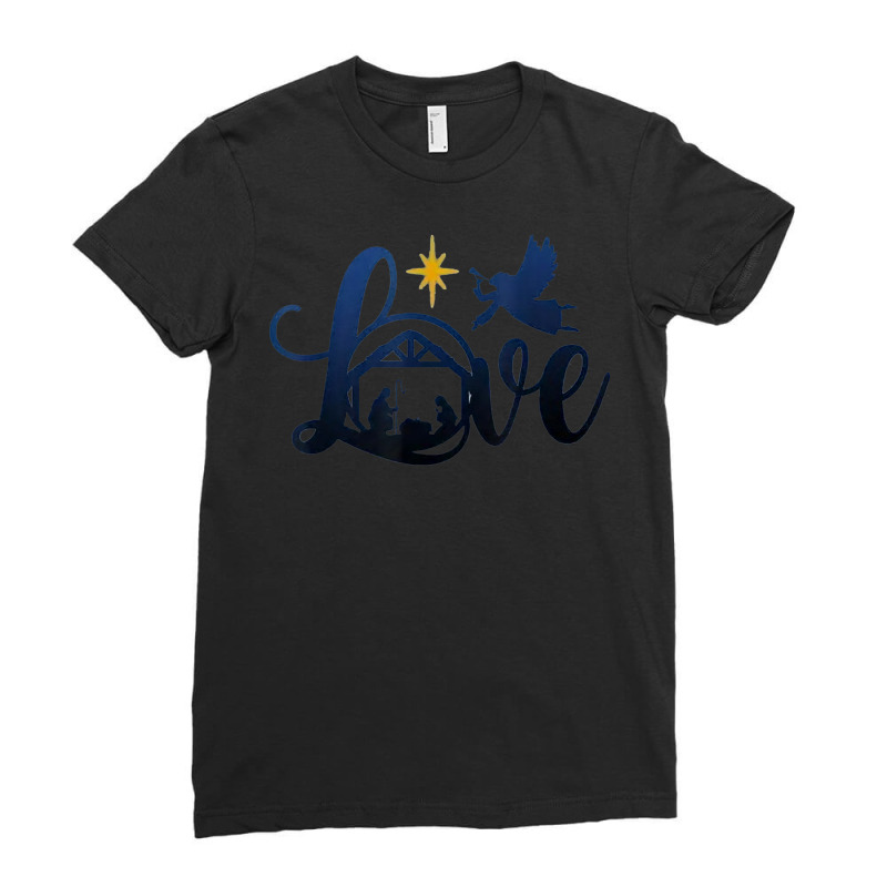 Love Came Down Christmas Tshirt Nativity Scene Christian Ladies Fitted T-Shirt by Posh | Artistshot