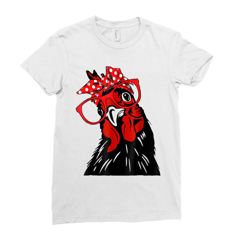 Cute Women Girl Chicken With Bandana Headband And Glasses Ladies Fitted T-Shirt by JustinStringer | Artistshot