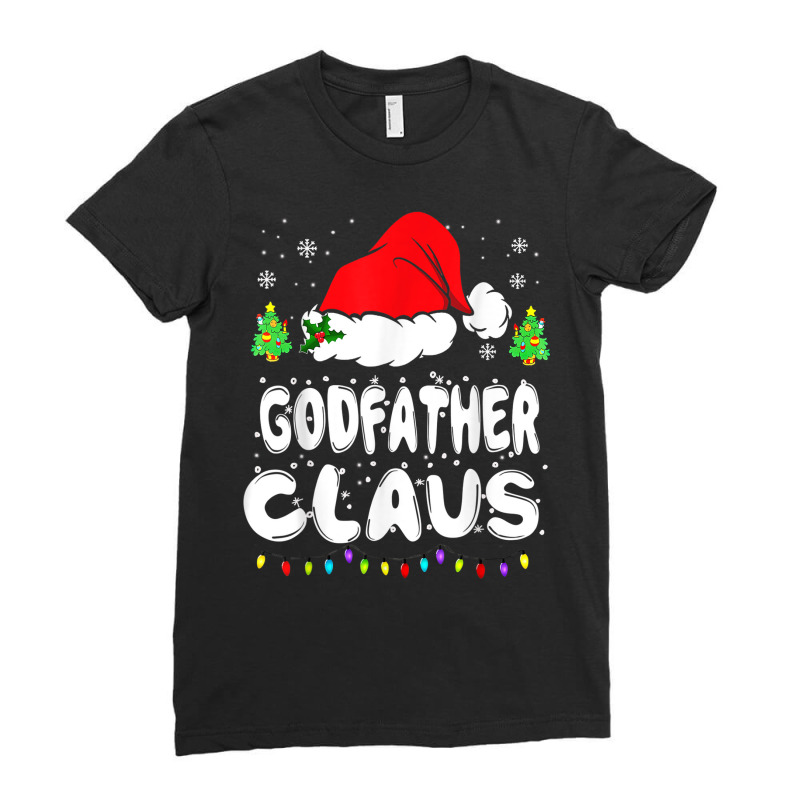 Godfather Claus Christmas Pajama Family Matching Xmas Light Ladies Fitted T-Shirt by Sombre | Artistshot