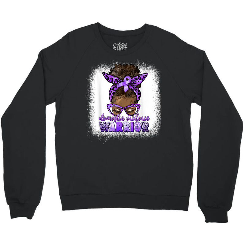 Black Woman Domestic Violence Warrior Afro Messy Bun Purple T Shirt Crewneck Sweatshirt | Artistshot