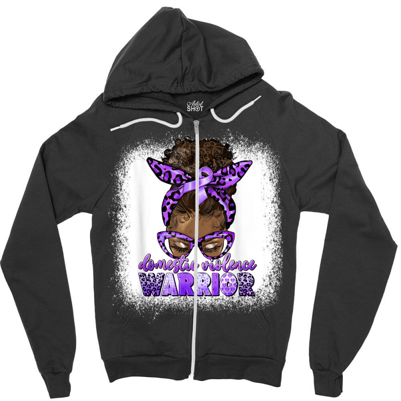 Black Woman Domestic Violence Warrior Afro Messy Bun Purple T Shirt Zipper Hoodie | Artistshot