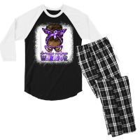 Black Woman Domestic Violence Warrior Afro Messy Bun Purple T Shirt Men's 3/4 Sleeve Pajama Set | Artistshot