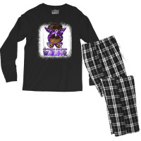 Black Woman Domestic Violence Warrior Afro Messy Bun Purple T Shirt Men's Long Sleeve Pajama Set | Artistshot