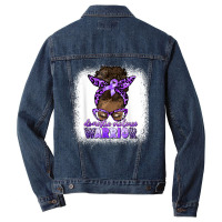 Black Woman Domestic Violence Warrior Afro Messy Bun Purple T Shirt Men Denim Jacket | Artistshot