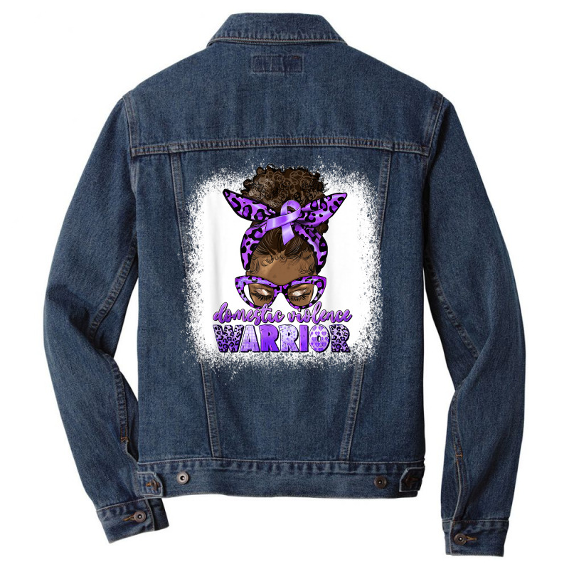 Black Woman Domestic Violence Warrior Afro Messy Bun Purple T Shirt Men Denim Jacket | Artistshot