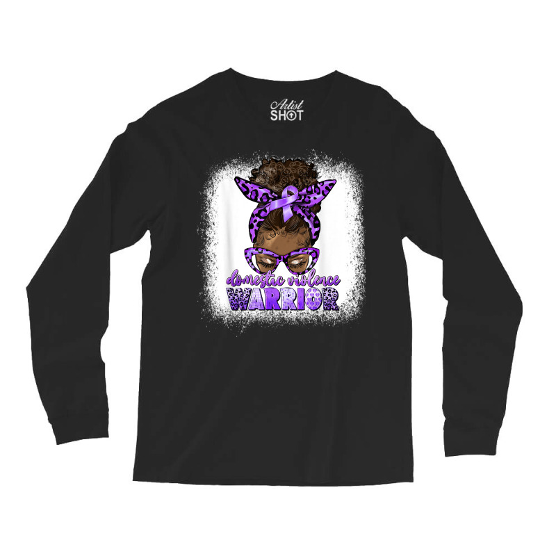 Black Woman Domestic Violence Warrior Afro Messy Bun Purple T Shirt Long Sleeve Shirts | Artistshot