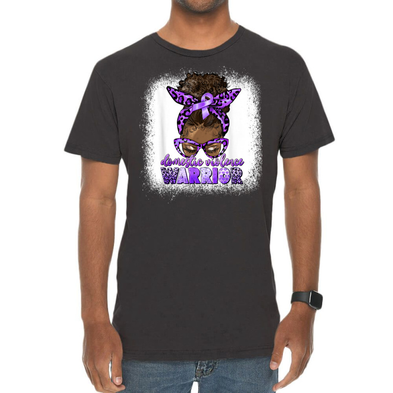 Black Woman Domestic Violence Warrior Afro Messy Bun Purple T Shirt Vintage T-shirt | Artistshot