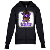 Black Woman Domestic Violence Warrior Afro Messy Bun Purple T Shirt Youth Zipper Hoodie | Artistshot