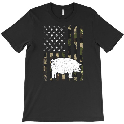 Pig Camouflage Usa Flag T-shirt Designed By Irma Rahmawati