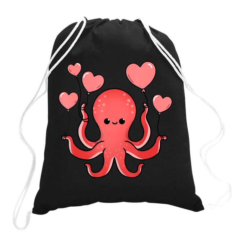 Octopus With Heart Balloons Valentines Day Octopus Drawstring Bags | Artistshot