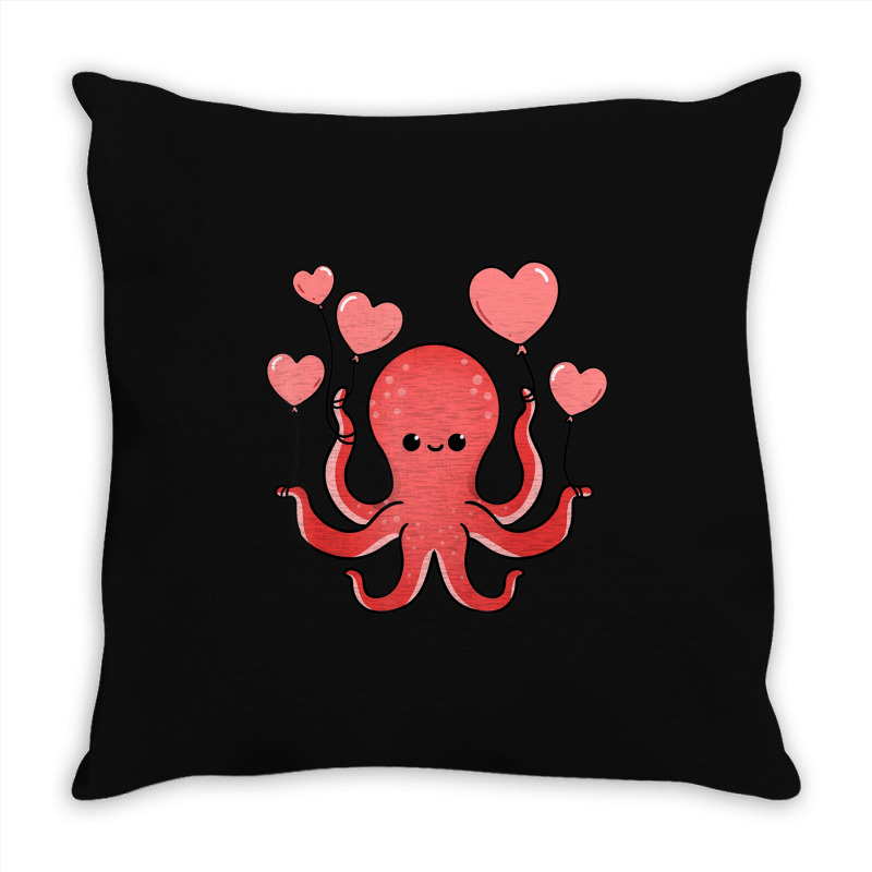 Octopus With Heart Balloons Valentines Day Octopus Throw Pillow | Artistshot