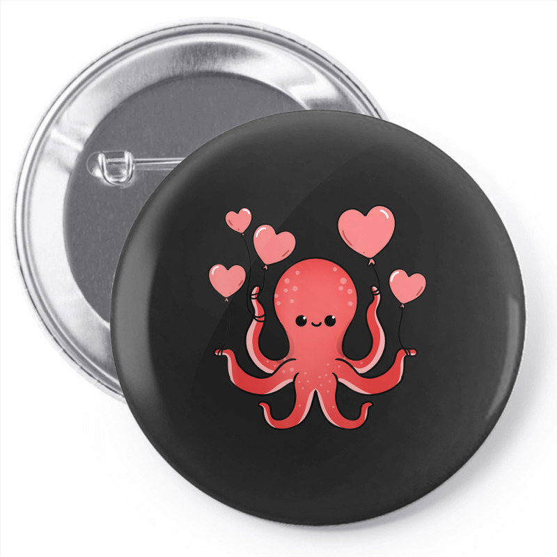 Octopus With Heart Balloons Valentines Day Octopus Pin-back Button | Artistshot