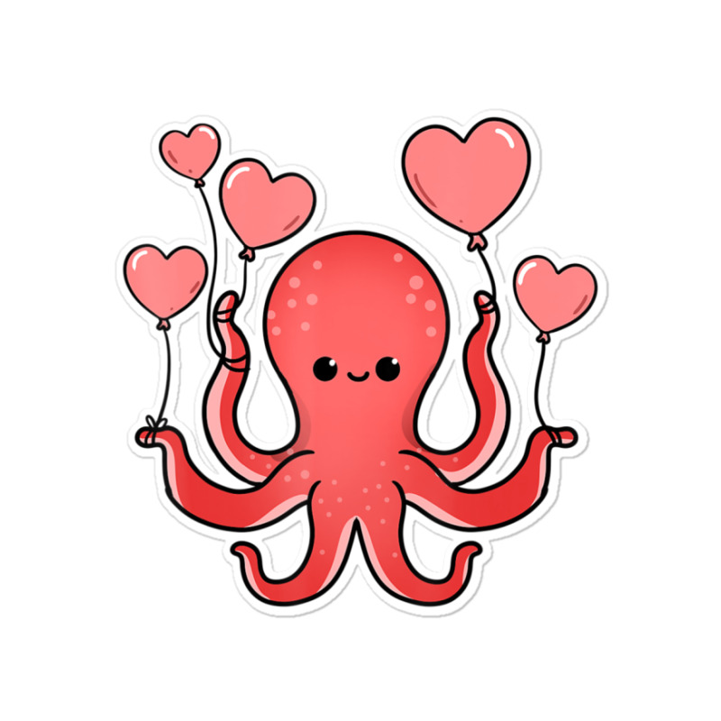 Octopus With Heart Balloons Valentines Day Octopus Sticker | Artistshot