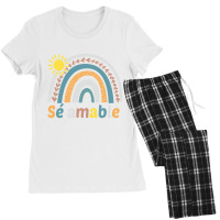 Sé Amable Spanish Bilingual Teacher Be Kind Boho Rainbow Pullover Hoo Women's Pajamas Set | Artistshot