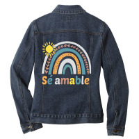 Sé Amable Spanish Bilingual Teacher Be Kind Boho Rainbow Pullover Hoo Ladies Denim Jacket | Artistshot