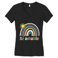 Sé Amable Spanish Bilingual Teacher Be Kind Boho Rainbow Pullover Hoo Women's V-neck T-shirt | Artistshot