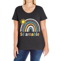 Sé Amable Spanish Bilingual Teacher Be Kind Boho Rainbow Pullover Hoo Ladies Curvy T-shirt | Artistshot