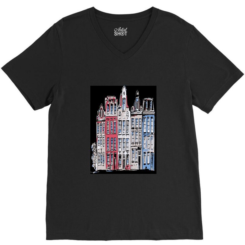 Cartoon Street Amsterdam Buildings Holland V-Neck Tee by AnitaBiegacki | Artistshot