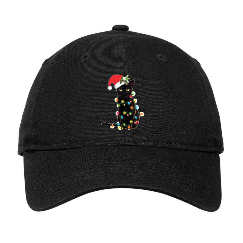 Black-santa-cat-tangled-up-in-lights-christmas-santa- Adjustable Cap by cm-arts | Artistshot