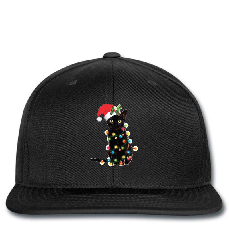 Black-santa-cat-tangled-up-in-lights-christmas-santa- Printed hat by cm-arts | Artistshot