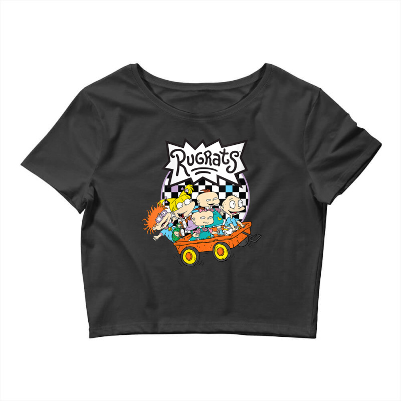 Womens Rugrats Checkerboard With Kids In Wagon V-neck Crop Top by cm-arts | Artistshot