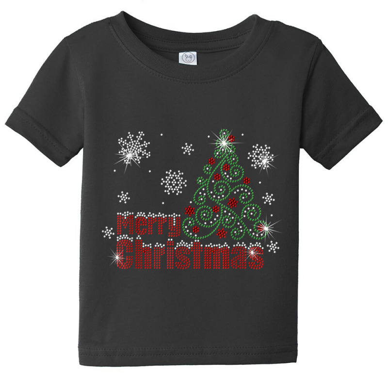 Sparklenation Merry Christmas Tree Bling Rhinestone T Shirt Baby Tee by cm-arts | Artistshot