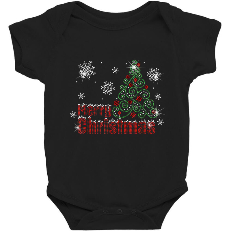 Sparklenation Merry Christmas Tree Bling Rhinestone T Shirt Baby Bodysuit by cm-arts | Artistshot