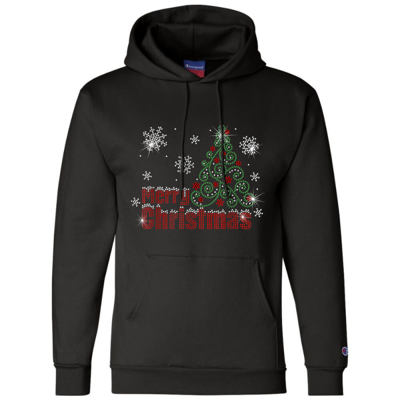 Sparklenation Merry Christmas Tree Bling Rhinestone T Shirt Champion Hoodie by cm-arts | Artistshot