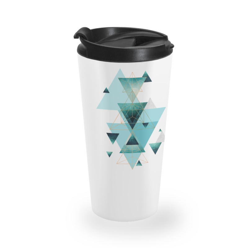 Geometric Triangle Compilation In Teal Travel Mug | Artistshot