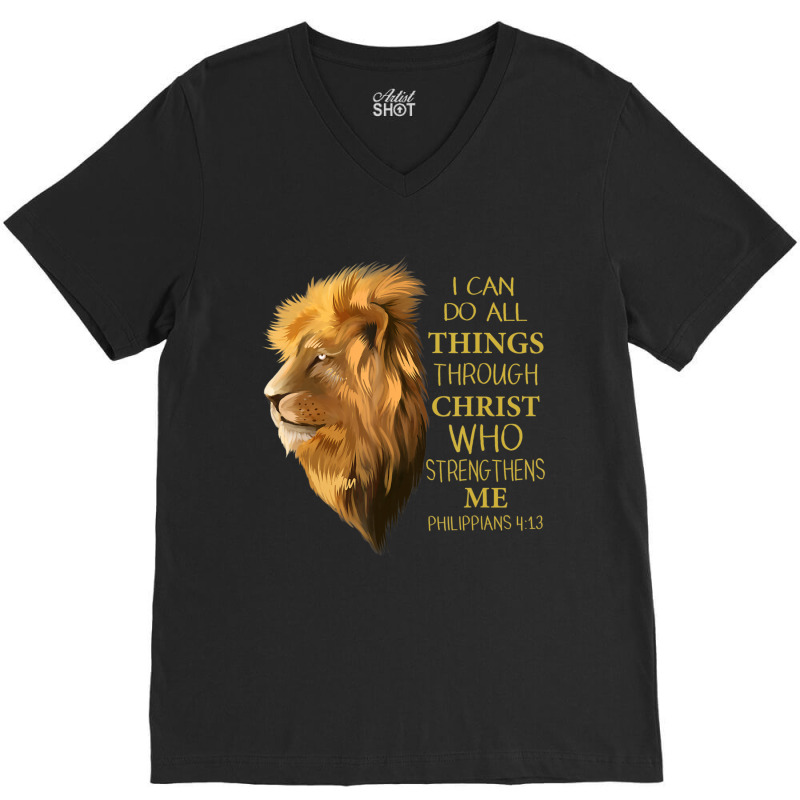 Philippians 413 Religious Lion Verses Christian V-neck Tee | Artistshot