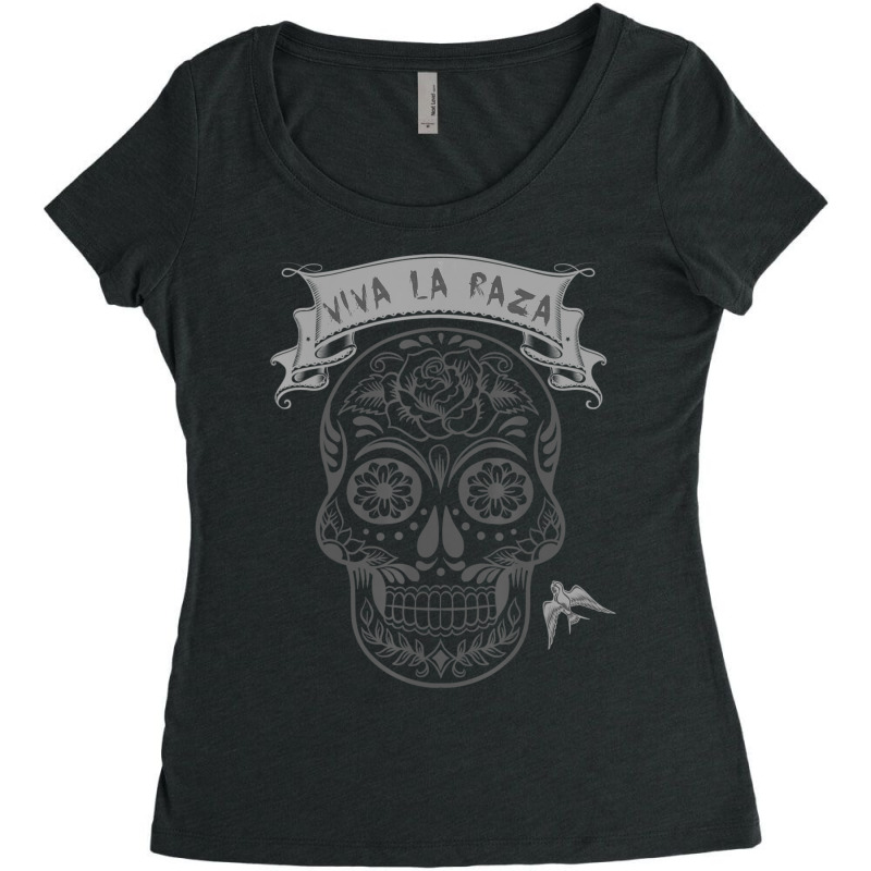 Candy Skull, Viva La Raza Quote Women's Triblend Scoop T-shirt by cm-arts | Artistshot