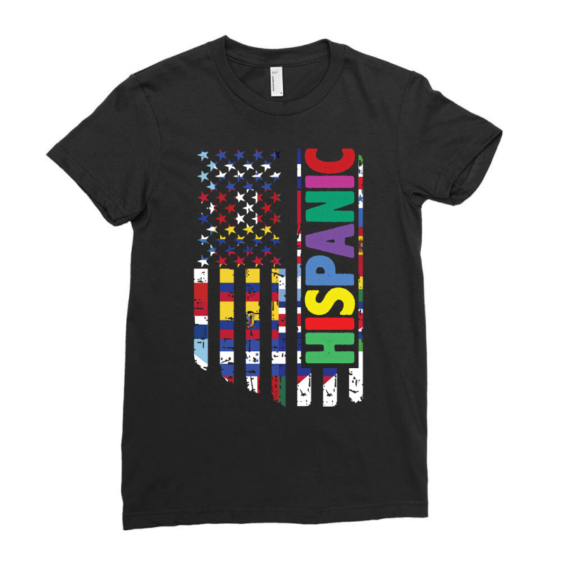 Usa And Latin American Countries Flag Hispanic Heritage Pullover Hoodi Ladies Fitted T-Shirt by cm-arts | Artistshot